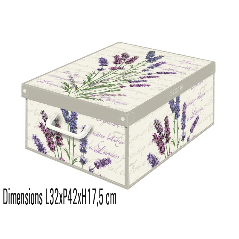 Boite de rangement carton parfumé, format Midi décor lavande