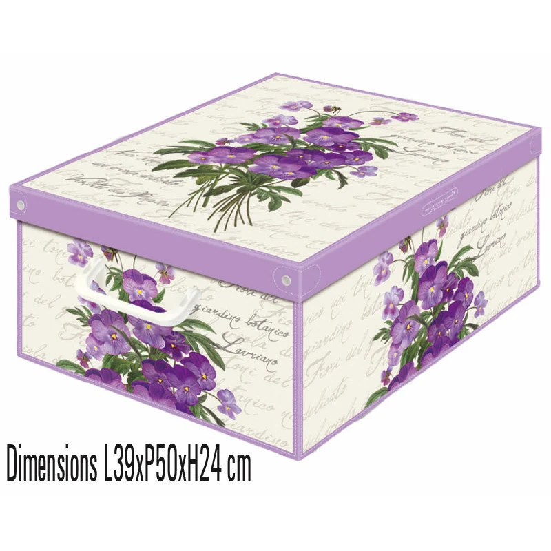 Boite de rangement carton parfumé décor floral violette
