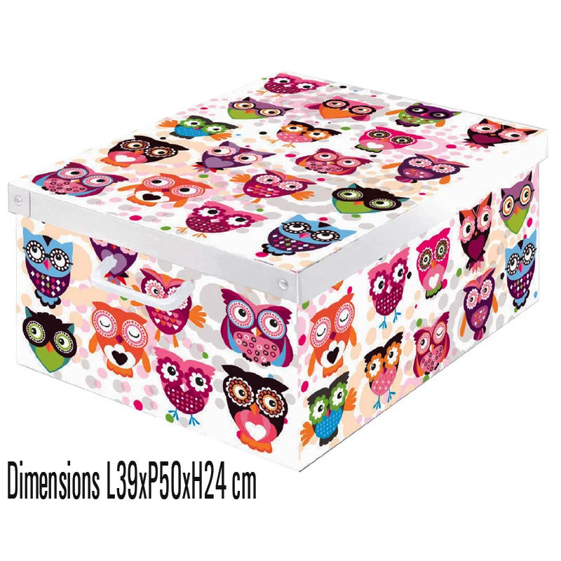 Boite de rangement carton décor Chouettes