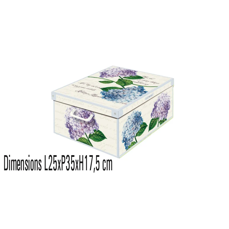 Boite de rangement carton small décor floral ortensie