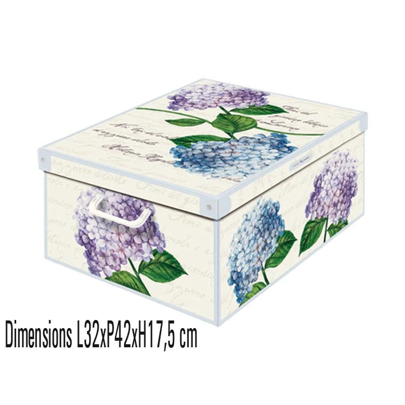 Boite de rangement carton midi décor ortensie