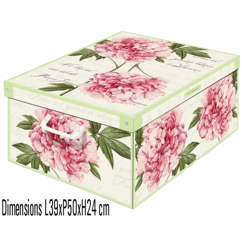 Boite de rangement carton décor floral peonie