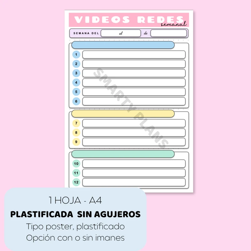Plantilla Plastificada - Videos Redes
