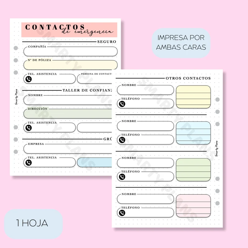 Plantilla Individual Coche - Contactos de Emergencia