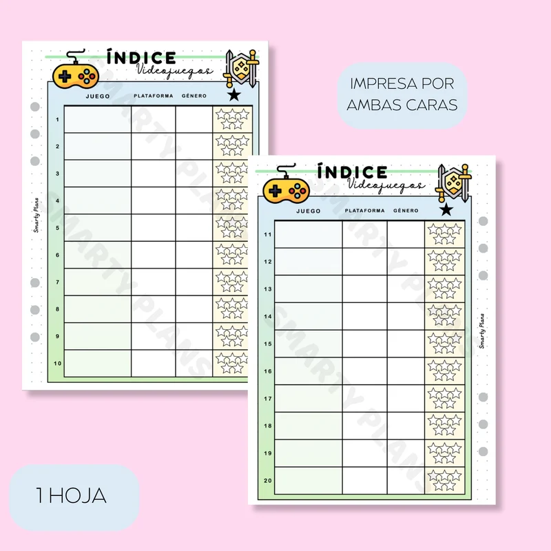 Plantilla Ocio - Índice Videojuegos