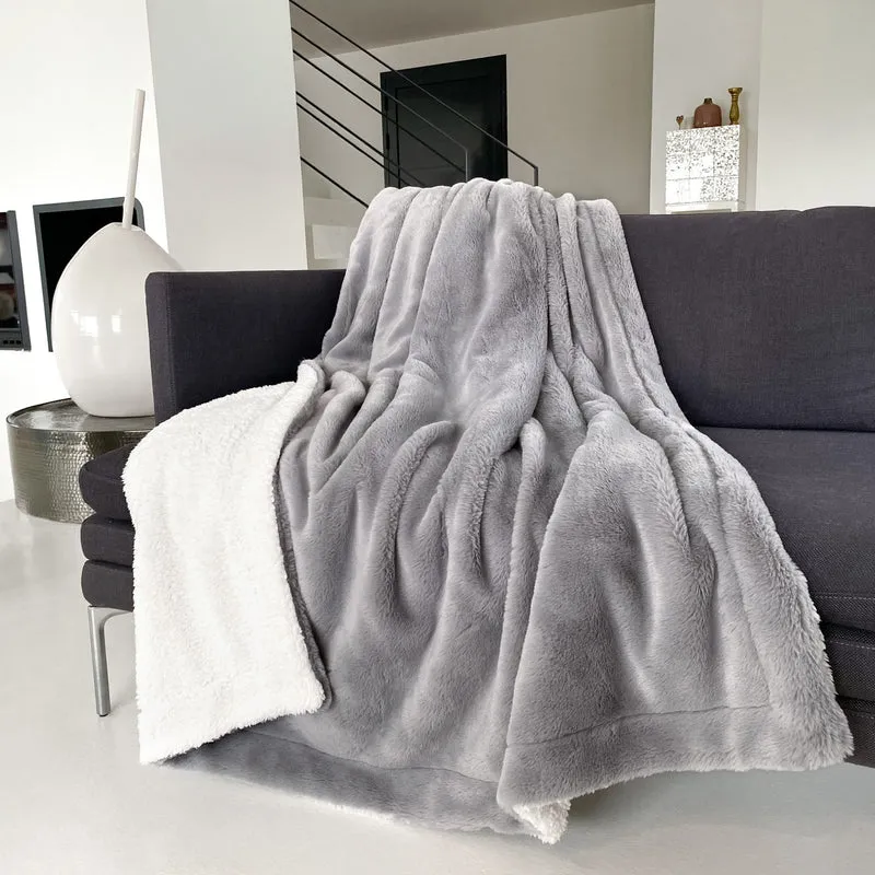 Plaid imitation "Lapin" 130x170cm 610g/m² - Cocoon Gris clair