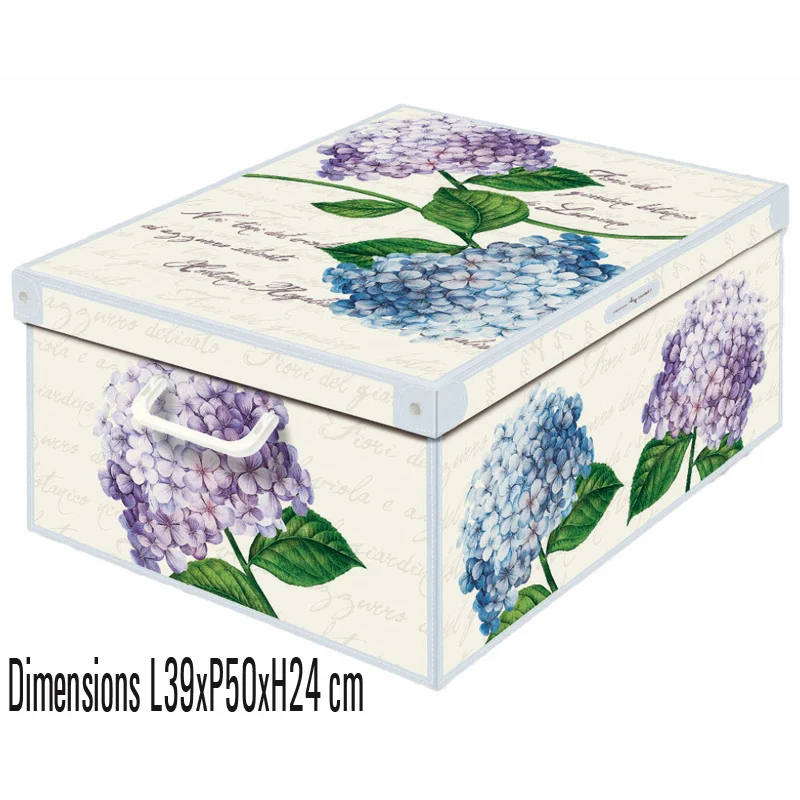 Boite de rangement carton décor floral ortensie