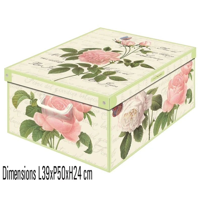 Boite de rangement carton décor floral rose