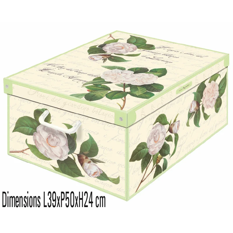Boite de rangement carton décor floral camelie