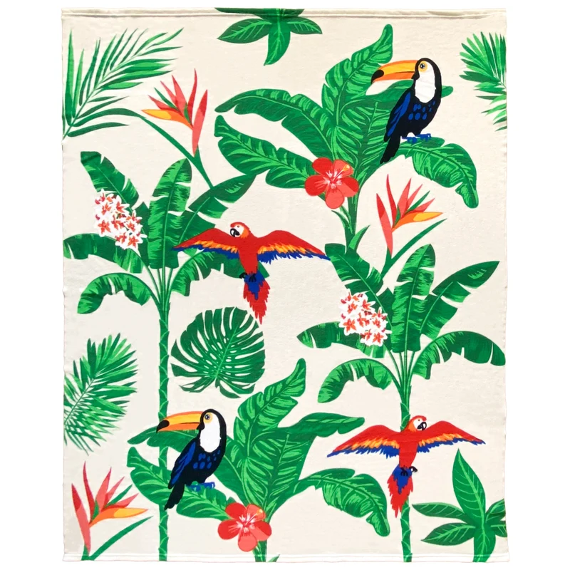 Serviette de plage imprimée microfibre - Toucan - 140x170cm - 220g/m² - Taille XL