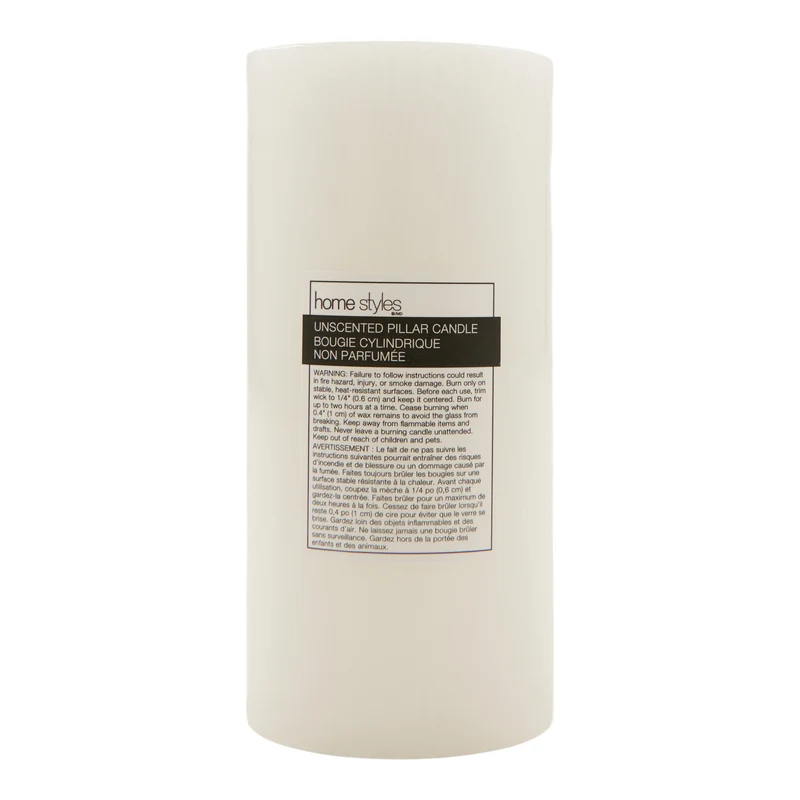 HomeStyles Pillar Candle, Unscented, White, 3-in x 6-in.