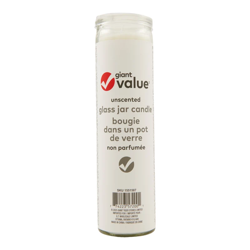 Giant Value Tall Glass Jar Candle, Unscented, White, 2-in x 8-in.