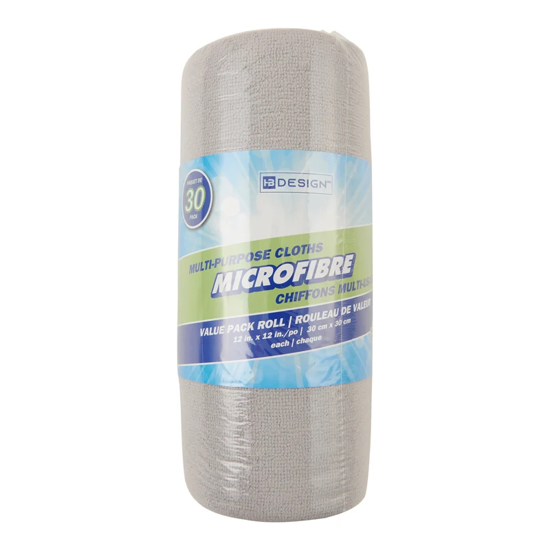 Rolled Microfiber Cloths, 12-in x 12-in, 30 Pack