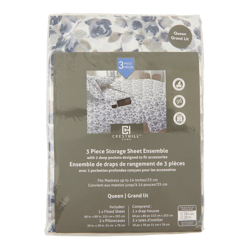 Printed Smart Pocket Sheet Set, Queen, 3 Piece