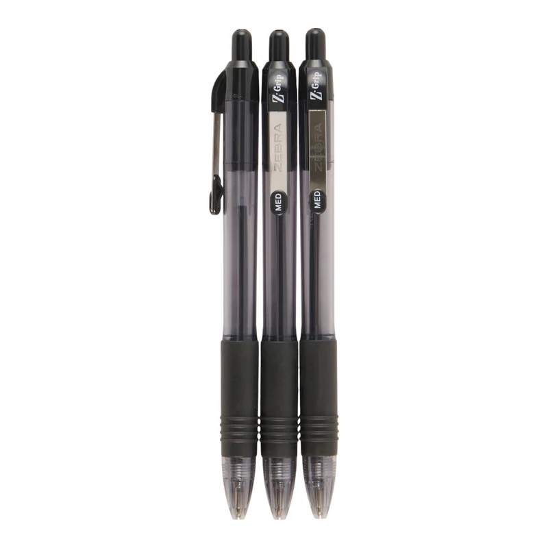 Zebra Z-Grip Retractable Ballpoint, Black, 3 Pack