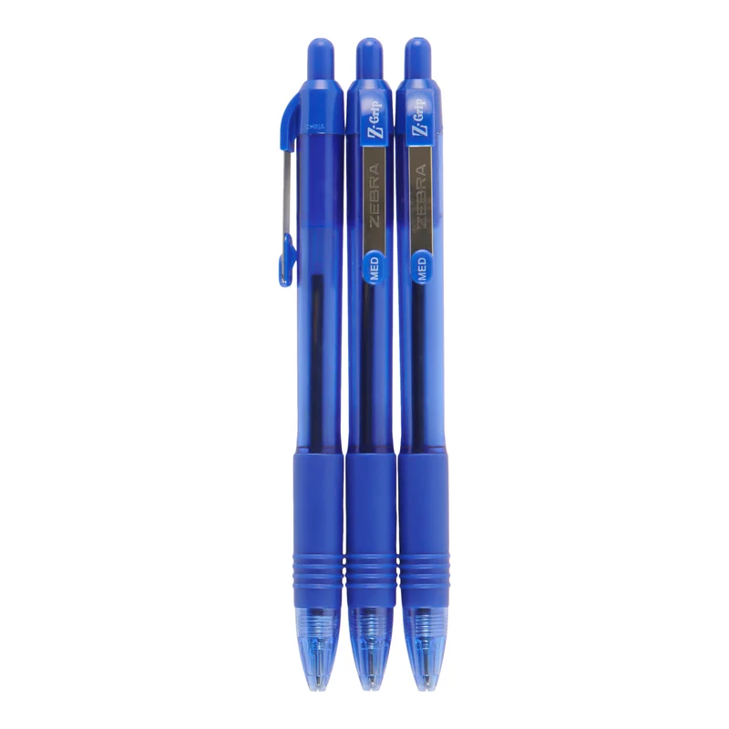 Zebra Z-Grip Retractable Ballpoint, Blue, 3 Pack