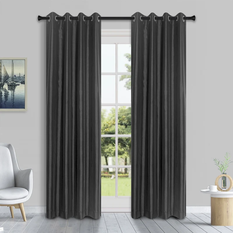 HomeStyles Faux Silk Curtain, Dark Grey, 52-in x 84-in.