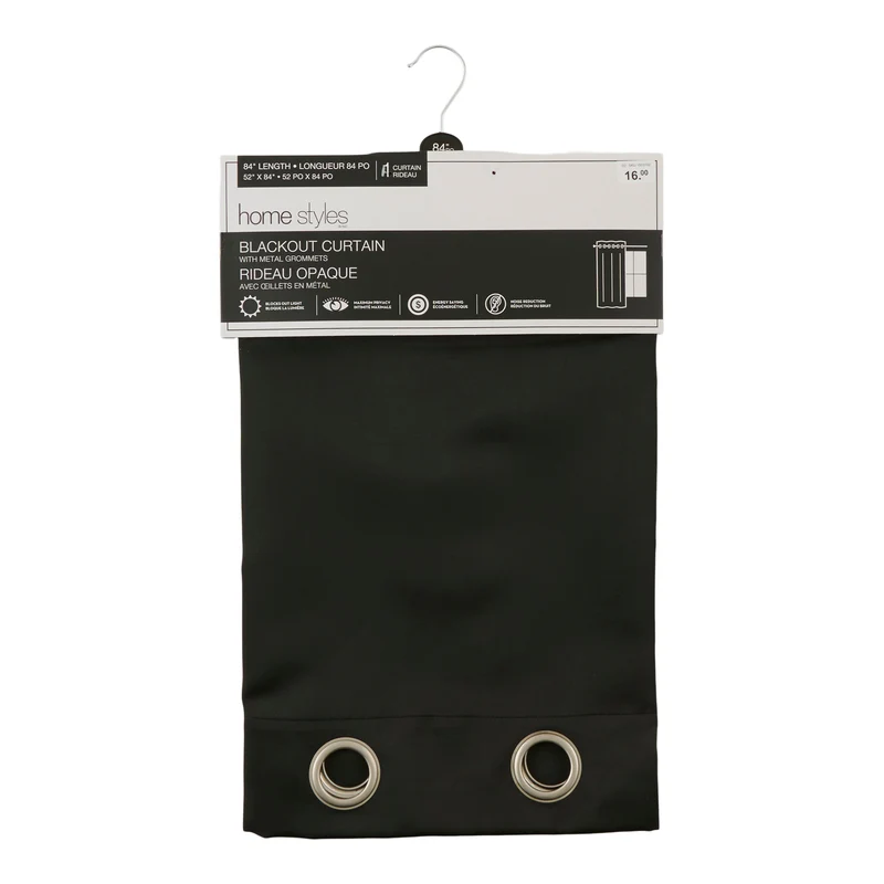 HomeStyles Blackout Curtain, Black, 52-in x 84-in.