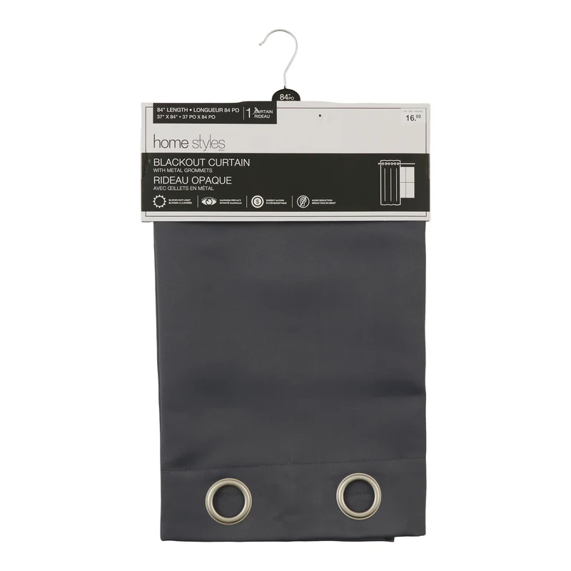 HomeStyles Blackout Curtain, Charcoal, 37-in x 84-in.
