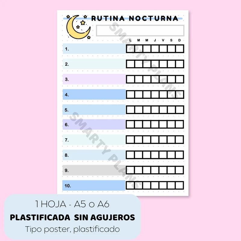 Plantilla Plastificada - Rutina Nocturna Semanal