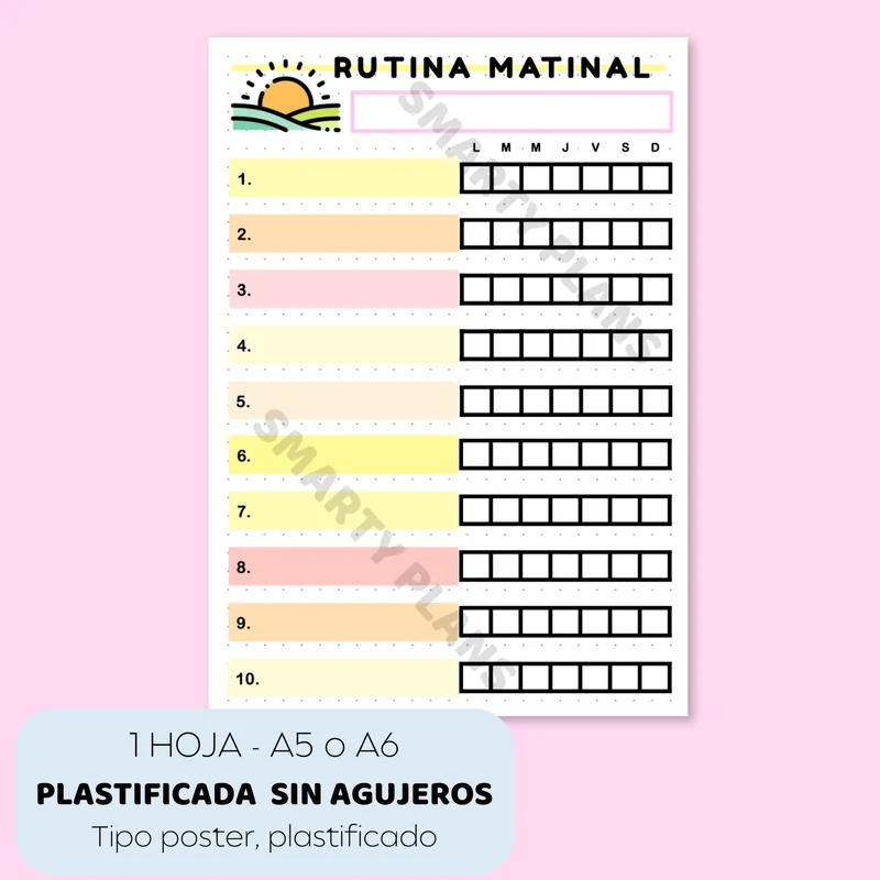 Plantilla Plastificada - Rutina Matinal Semanal