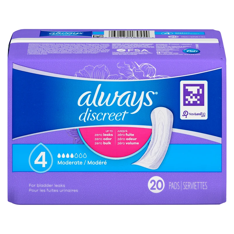 Always Discreet Liners, Moderate Pad, 20-Pack
