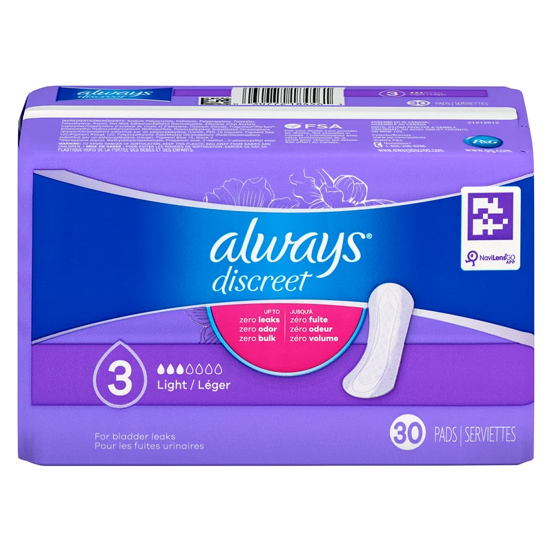 Always Discreet Liners, Light Pad, 30-Pack