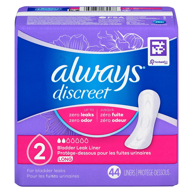 Always Discreet Liners, Light Large Liner, 44-Pack