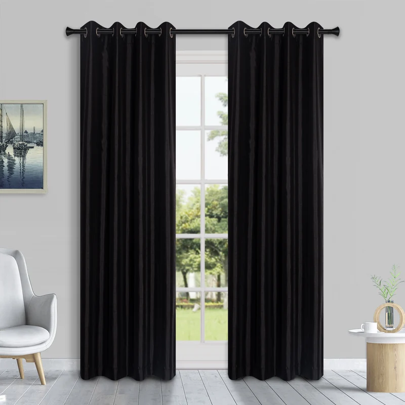 HomeStyles Faux Silk Curtain, Black, 52-in x 84-in.