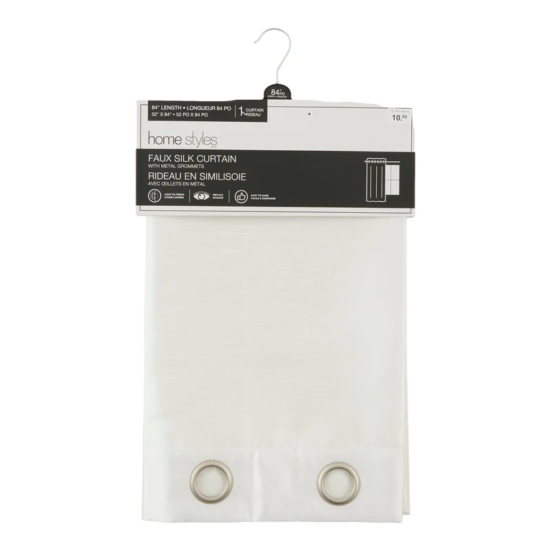 HomeStyles Faux Silk Curtain, White, 52-in x 84-in.