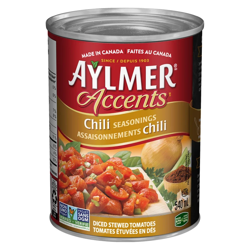 Aylmer Accents Diced Stewed Tomatoes, Chili Seasonings, 540 ml