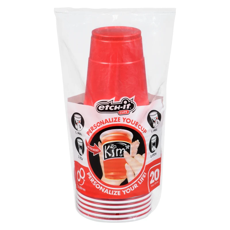 Etch-It Write-On Red Party Cups, 20-Pack