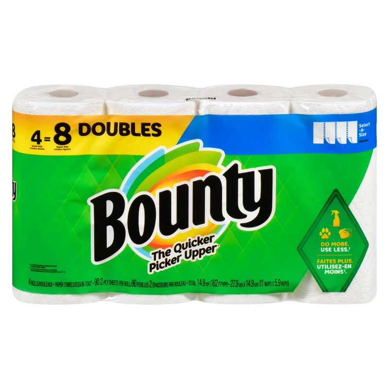 Bounty Double 2-Ply Paper Towel Rolls, 4-Pack