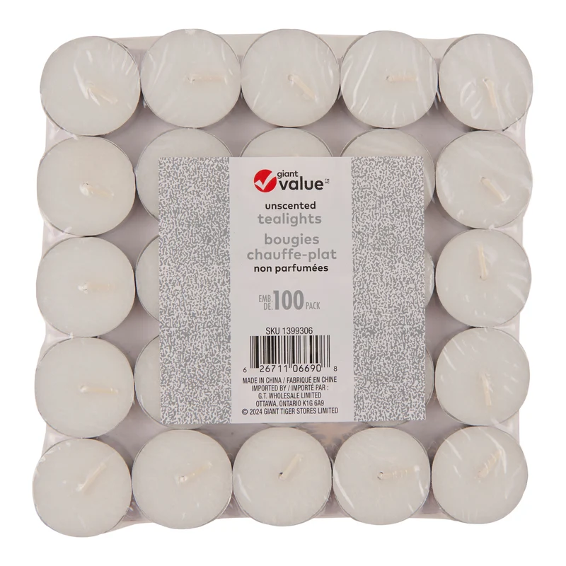 Giant Value White Unscented Tealights, 100-Pack