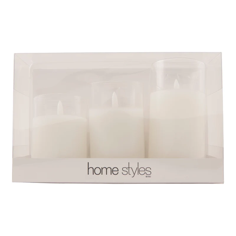 HomeStyles White LED Pillar Candles, 3-Piece