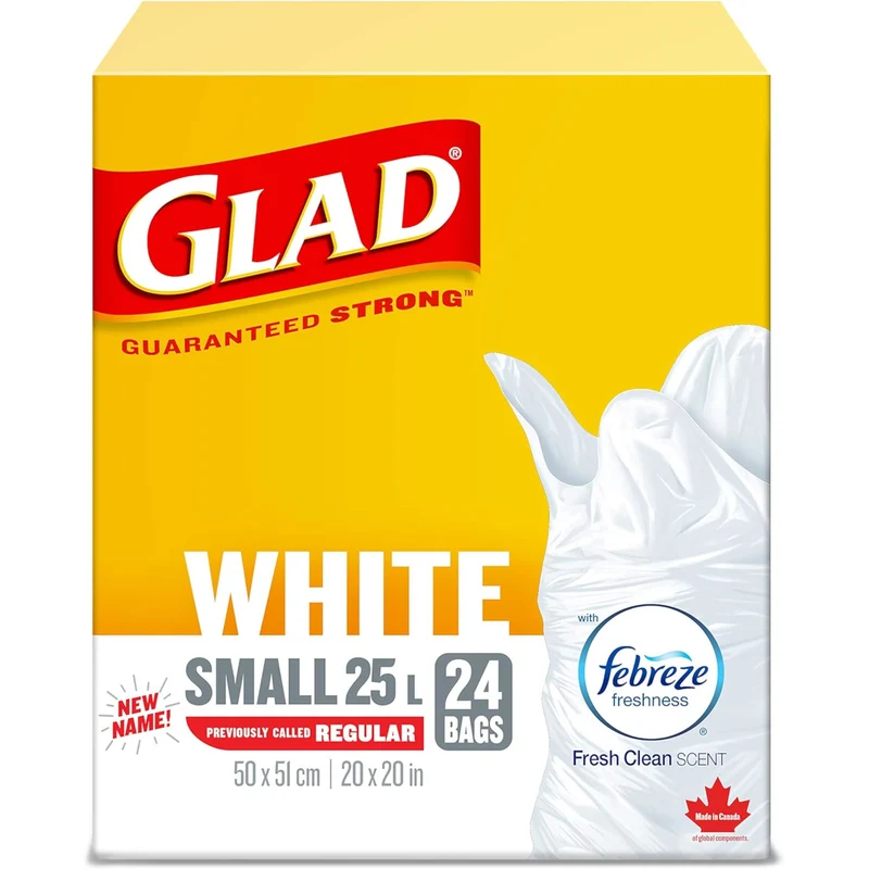 Glad Kitchen Small White Garbage Bags with Febreze, 24-Bags