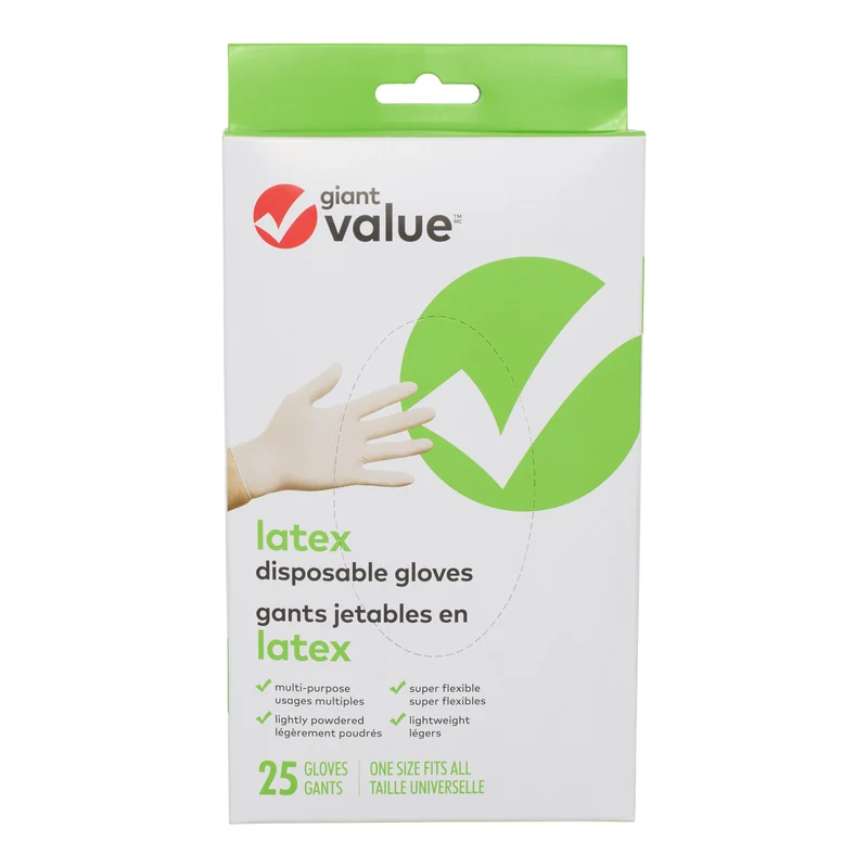Giant Value Lightly Powdered Disposable Latex Gloves, 25-Pack
