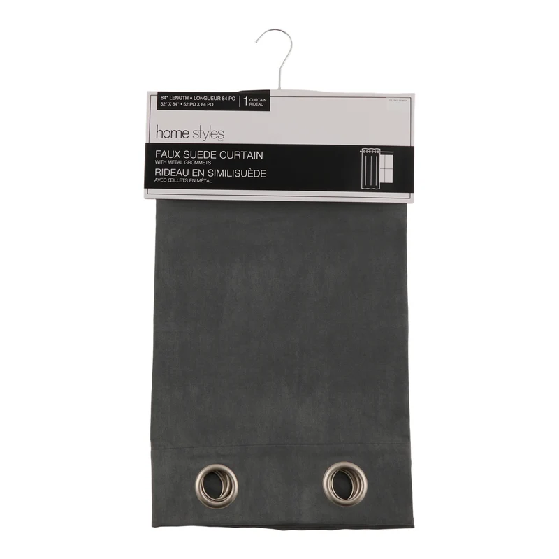 HomeStyles Faux Suede Curtain, Grey, 52-in x 84-in.