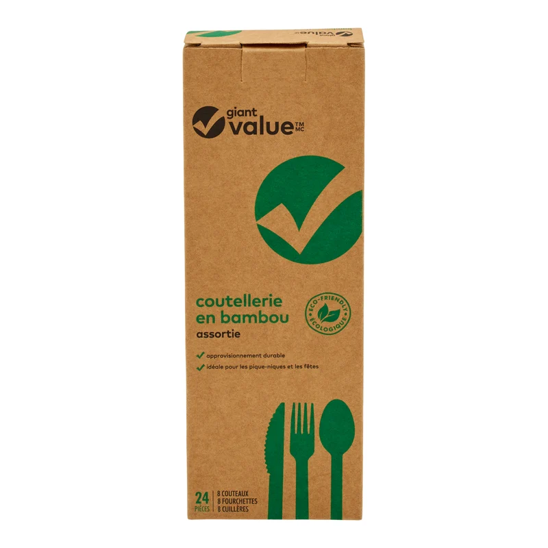 Giant Value Assorted Bamboo Cutlery, 24-Pack