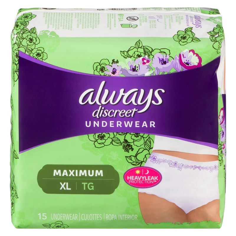 Always Discreet Maximum Protection Underwear, XL, 15-Pack