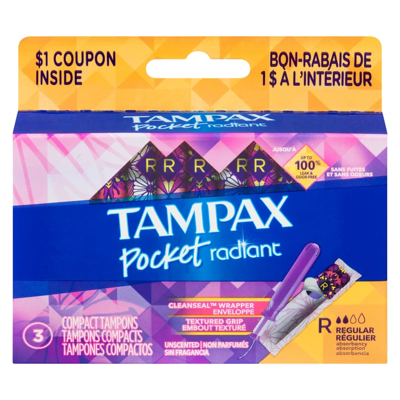 Tampax Radiant Pocket Compact Tampons, 3-Pack