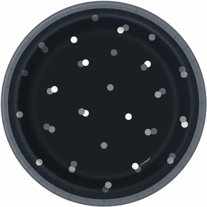 Unique Glittery Paper Plates, Black, 7-in, 8-Pack