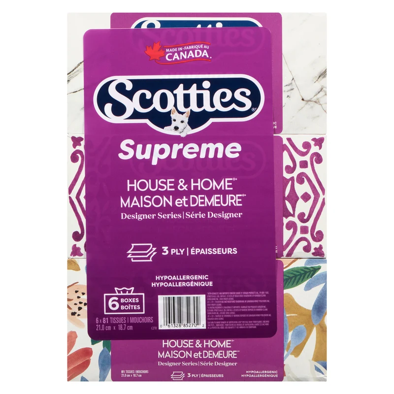 Scotties Supreme 3-Ply, 6-Pack, 81 White Tissues