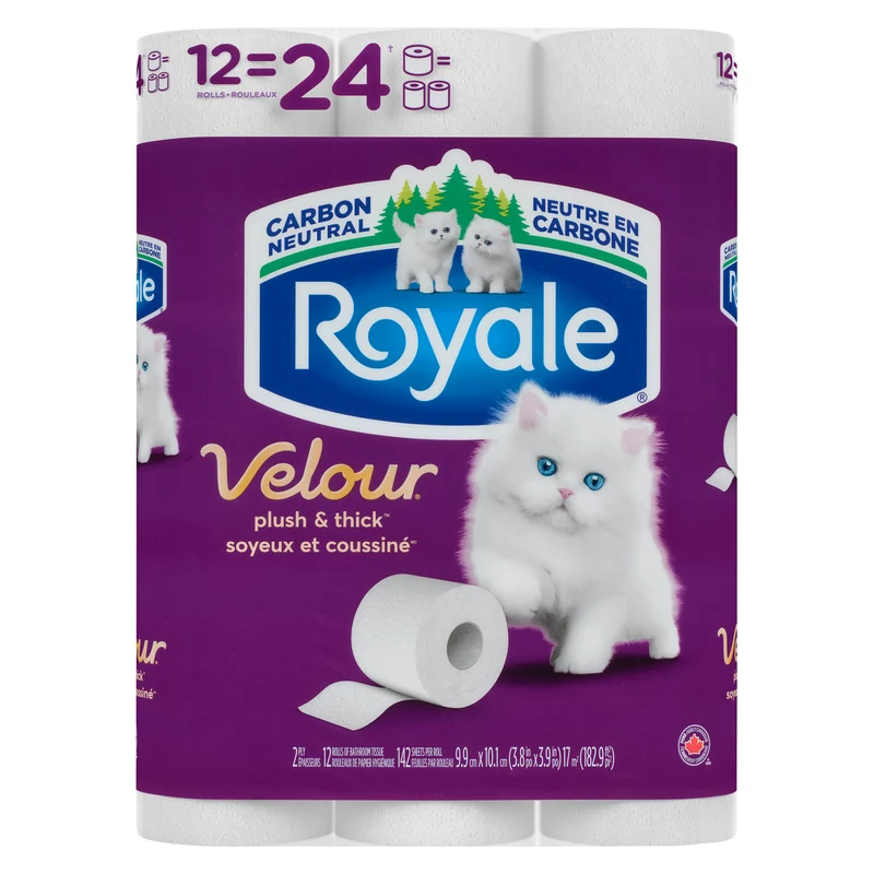 Royale Velour Plush and Thick 2-Ply Double Paper Towel Rolls, 12-Pack