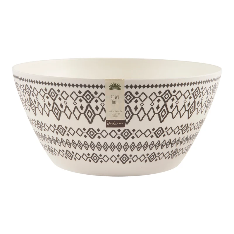 Botanic Large Melamine Picnic Bowl, Black and White