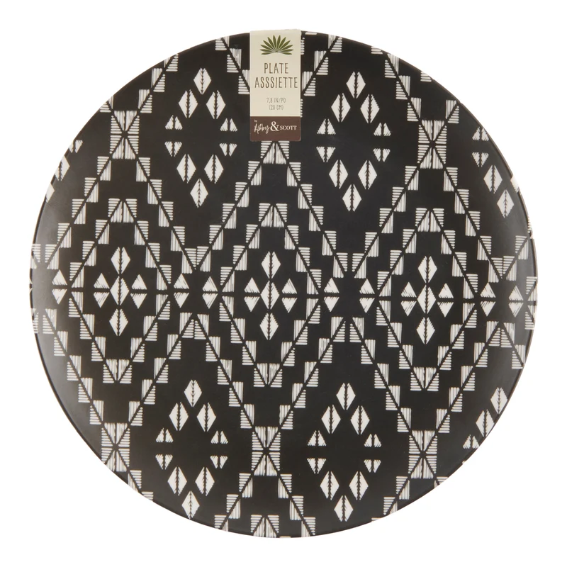 Botanic Melamine Side Plate, Black and White