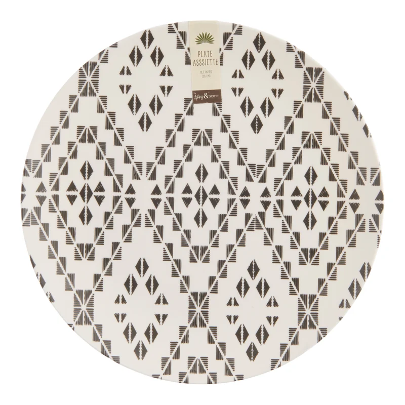 Botanic Melamine Picnic Plate, Black and White