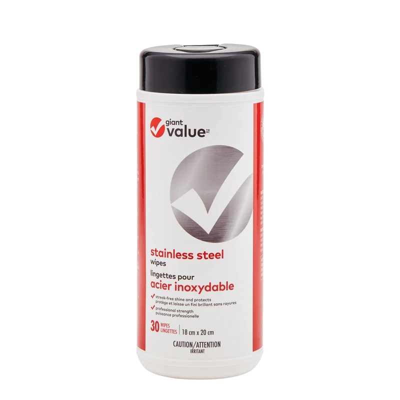Giant Value Stainless Steel Wipes, White, 7-in x 7.8-in, 30-Pack