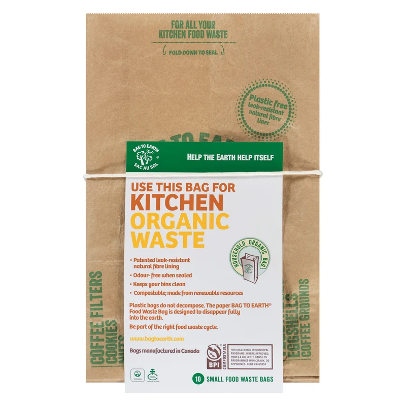 Bag to Earth Leak-Proof Biodegradable Food Waste Bag, Small, Brown