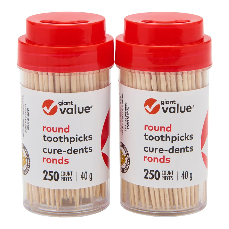 Giant Value Round Wooden Toothpicks, Brown, 2-Pack
